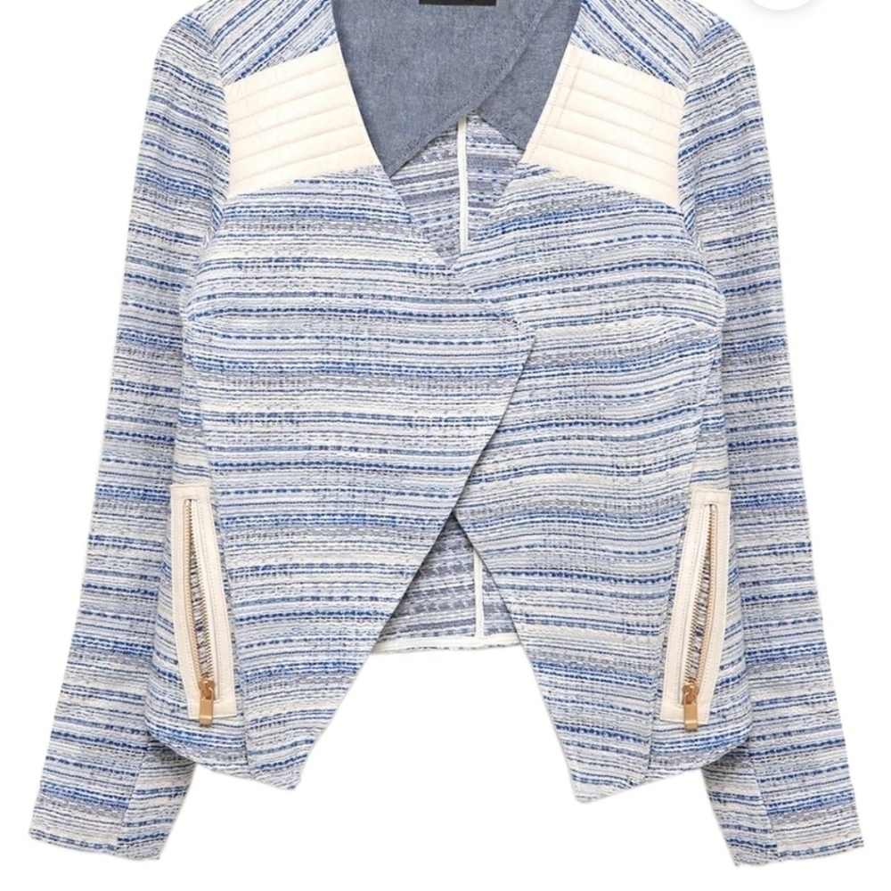 As By Df Goldie Blazer Blue Chambray Tweed With Leather Accent Size S Clueless
